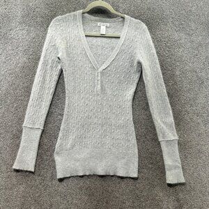 Anthropologie AphOrism Henley Sweater Women Medium Gray Cable Knit Angora Y2k